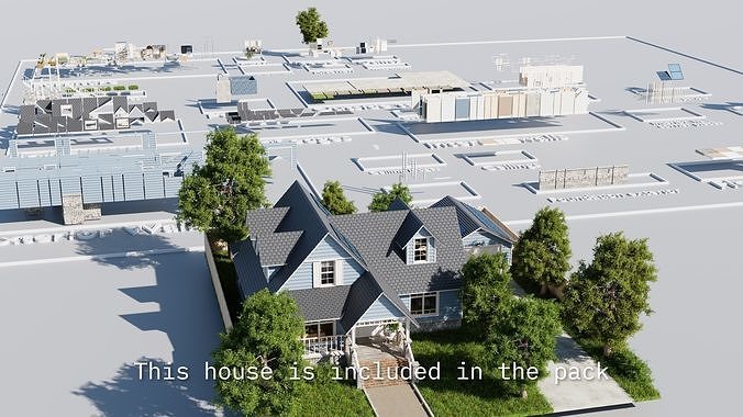 Modular Suburban House Creation tool Low-poly 3D model 2