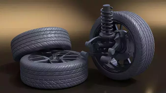 Volkswagen Car Wheel with Suspension 3D model 3