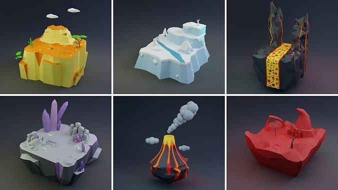 MEGA PACK Low Poly Worlds Islands Exteriors Low-poly 3D model 2