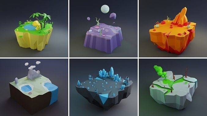 MEGA PACK Low Poly Worlds Islands Exteriors Low-poly 3D model 3
