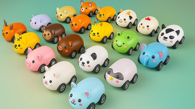Cartoon Animal Car Cute Pack 01 Low-poly 3D model 2