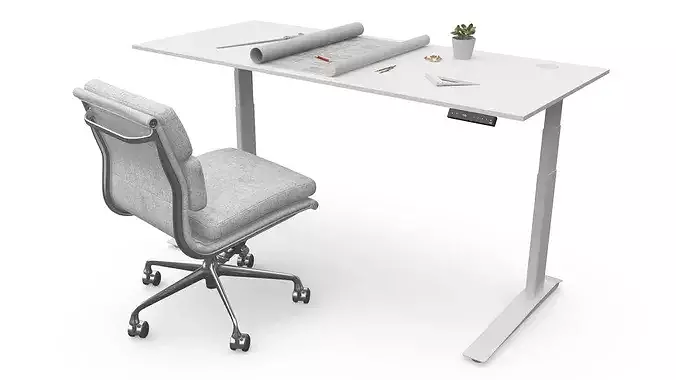 Architect Workspace with Blueprints and Tools 3D model