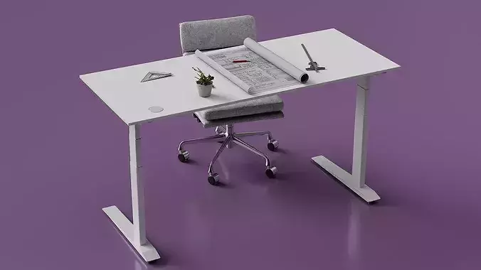 Architect Workspace with Blueprints and Tools 3D model 2