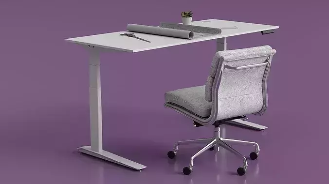 Architect Workspace with Blueprints and Tools 3D model 3