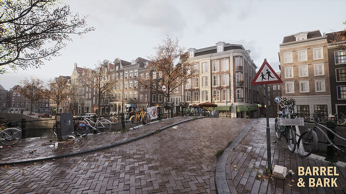 Modular Amsterdam City Street Low-poly 3D model 2