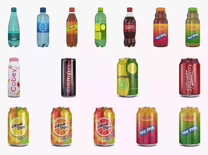 Drink Cans and Bottles Simple Collection volume 1 3D Model Pack