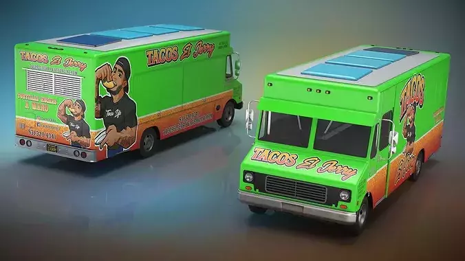 Tacos El Jerry Catering Truck with Interior Closed 3D model 3