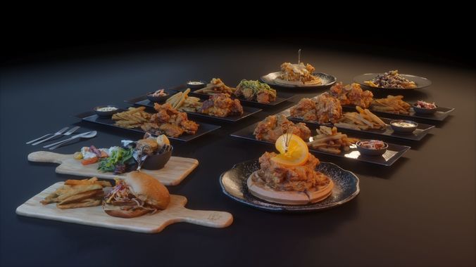 Fried chicken meal collection 3D model 3