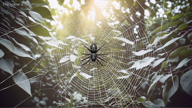 Round Web with Spider 3D model 2