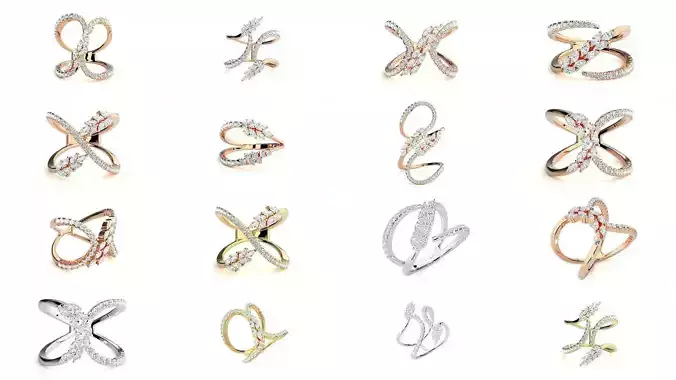 24 Marquise-Diamonds High Jewelry Cocktail Ring 3dm stl renders 3D Model Pack