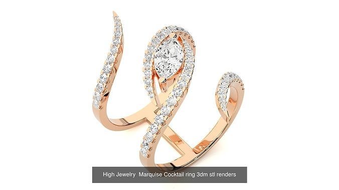 24 Marquise-Diamonds High Jewelry Cocktail Ring 3dm stl renders 3D Model Pack 3