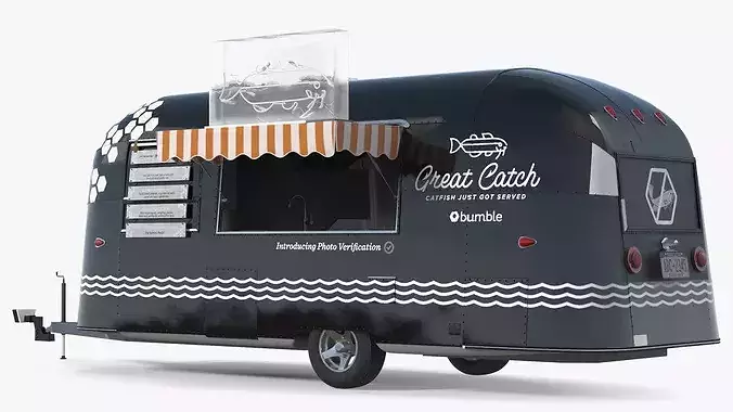 Modern Catering Trailer Mockup Black Rigged for Cinema 4D 3D model