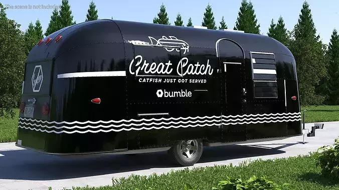 Modern Catering Trailer Mockup Black Rigged for Cinema 4D 3D model 2