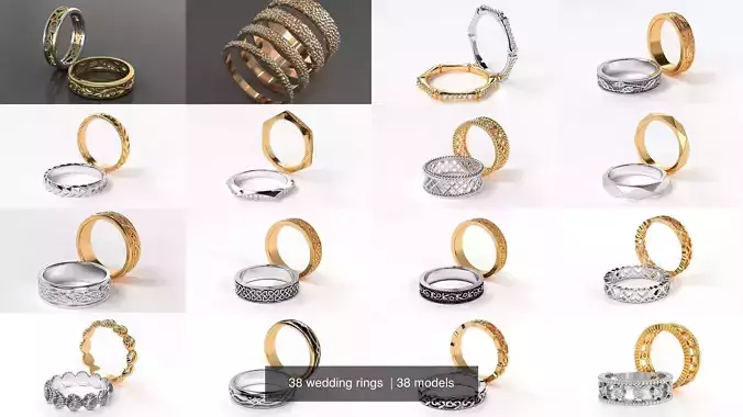 38 wedding rings 3D Model Pack