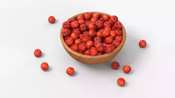 Acerola Fruit with Wooden Bowl Red 3D model 3