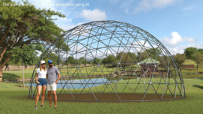 Hemisphere Geodesic Metal Construction 3D model 2
