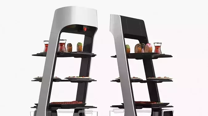 Automated Waiter Robot With Meals and Beverages 3D model 3