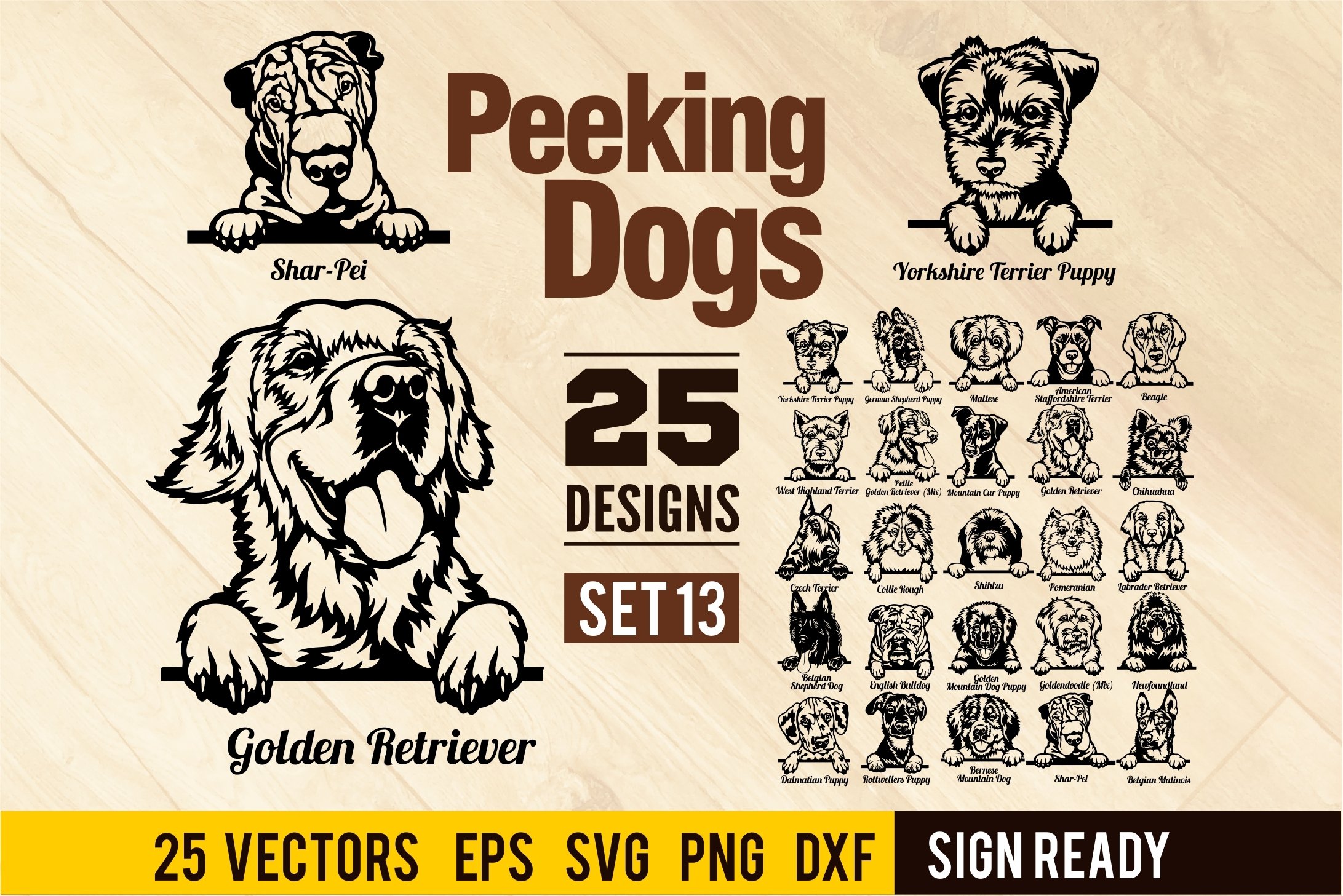 Peeking Dogs Set 13, Bundle Breed, Head Face, Cut vector
