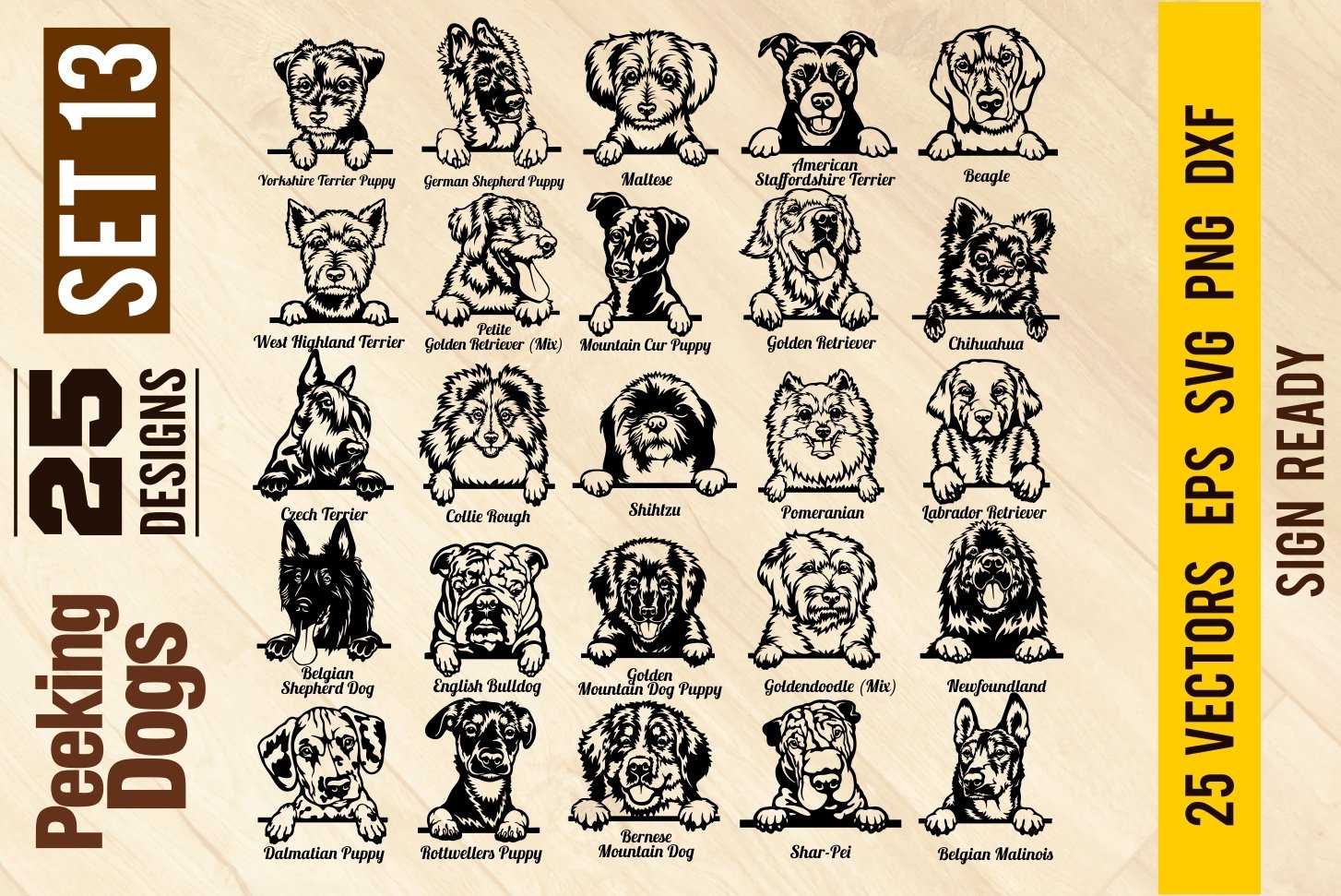 Peeking Dogs Set 13, Bundle Breed, Head Face, Cut vector 2