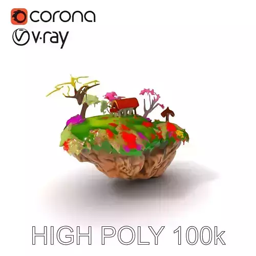 Floating Island Environment Model Pack with Flora and Fauna Low-poly 3D model
