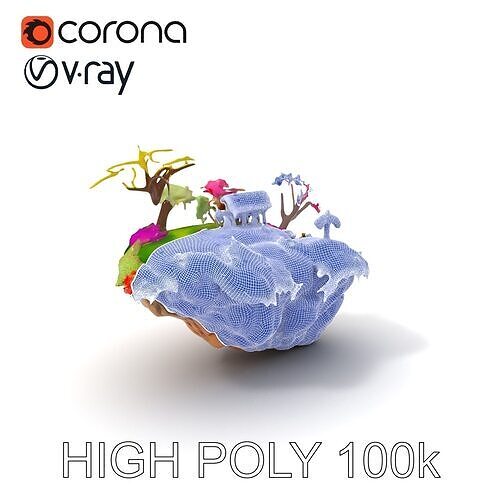 Floating Island Environment Model Pack with Flora and Fauna Low-poly 3D model 3