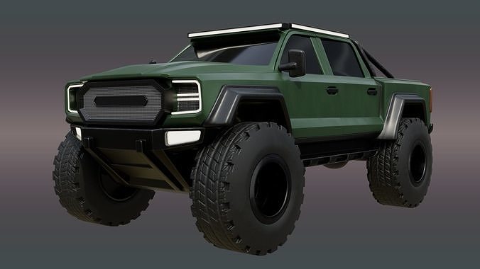 Current Green Color 4X4 Truck Low-poly 3D model 2