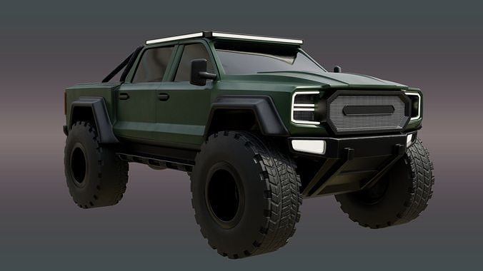 Current Green Color 4X4 Truck Low-poly 3D model 3