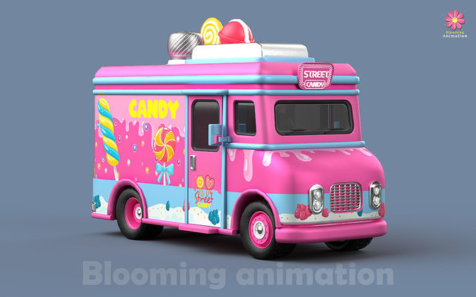 Game Ready Candy Truck with PBR textures Low-poly 3D model 3