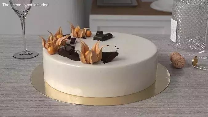 Chocolate Garnished Cake with Physalis 3D model 2