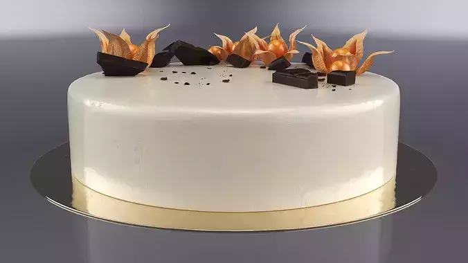 Chocolate Garnished Cake with Physalis 3D model 3