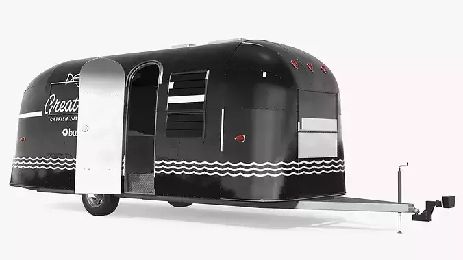 Modern Catering Trailer Mockup Black Rigged for Maya 3D model 2