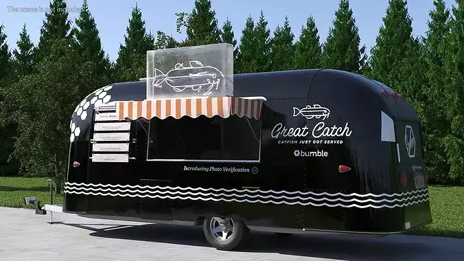 Modern Catering Trailer Mockup Black Rigged for Maya 3D model 3