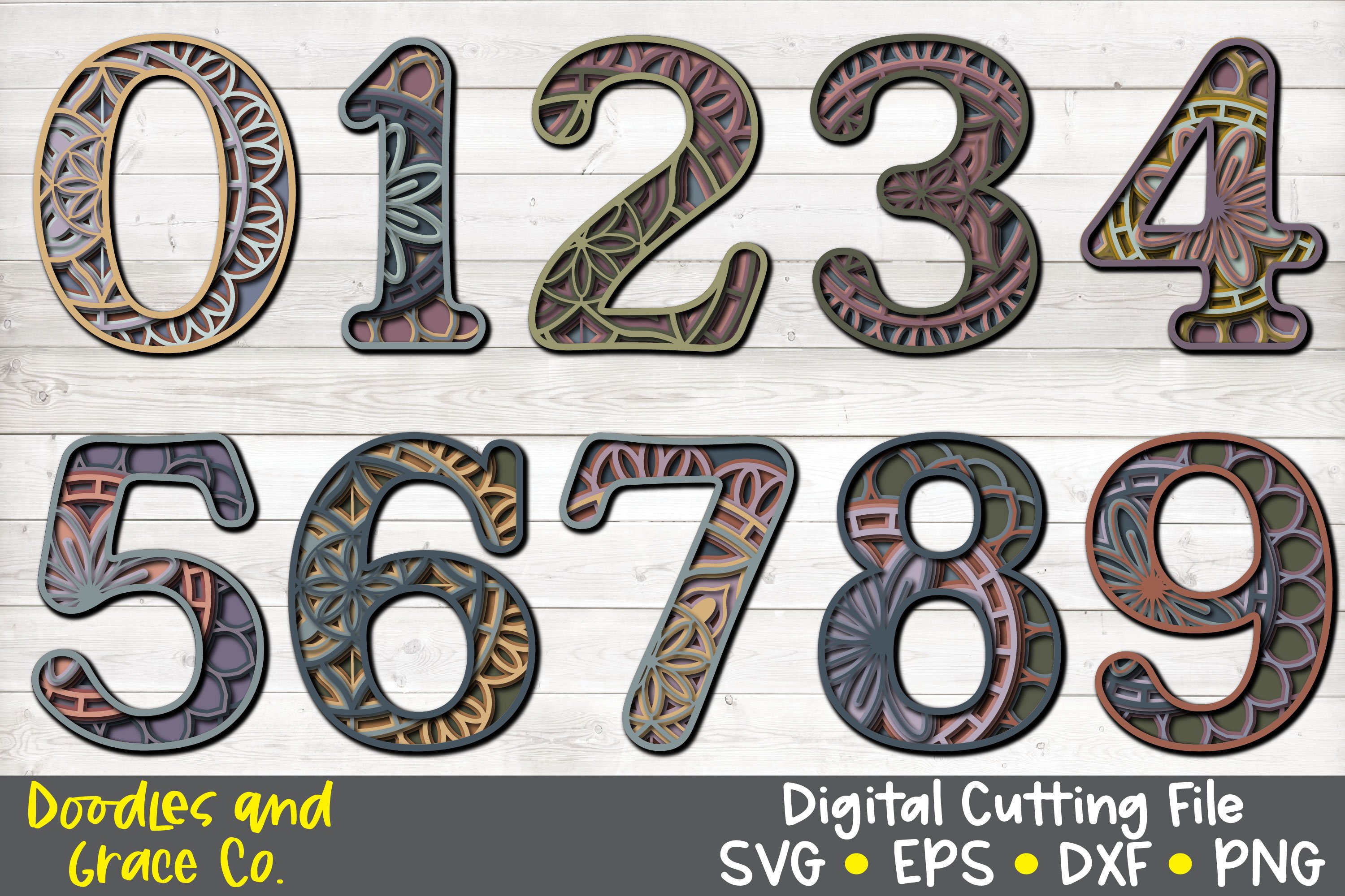 3D Layered Number Mandala Bundle - SVG - PNG - EPS - DXF