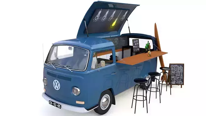 VW T2 FOOD AND COFFEE VAN 1974 3D model