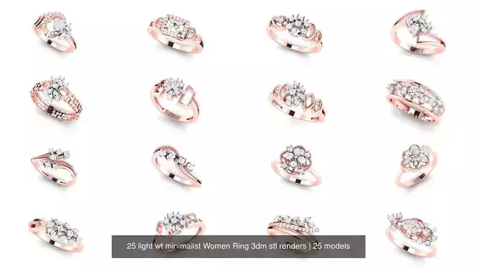 25 light wt minimalist Women Ring 3dm stl renders 3D Model Pack