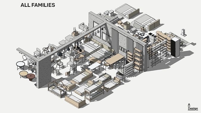 Set of luxury furniture - Pack of revit families 3D model 3