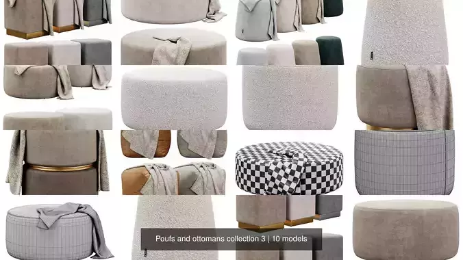 Poufs and ottomans collection 3 3D Model Pack