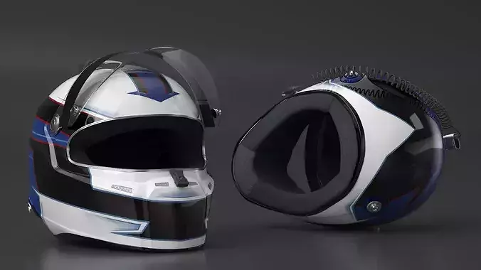 Professional Race Helmet with Blue Accents 3D model