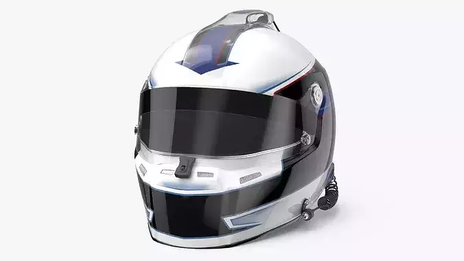 Professional Race Helmet with Blue Accents 3D model 2