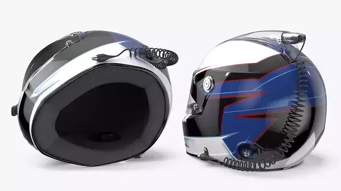 Professional Race Helmet with Blue Accents 3D model 3