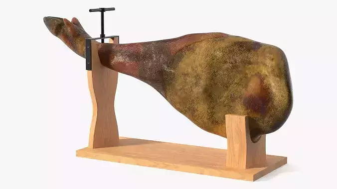 Ham Leg on Wooden Carving Stand 3D model