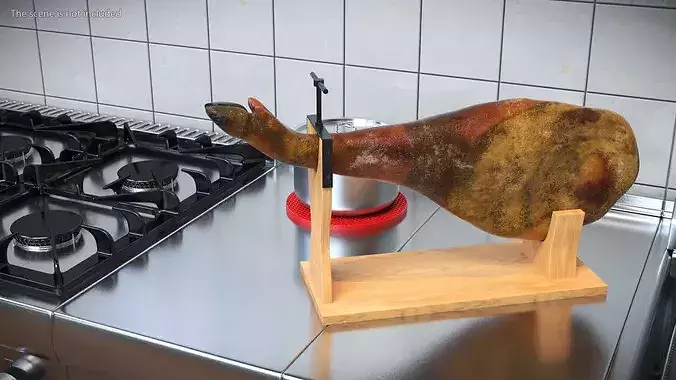 Ham Leg on Wooden Carving Stand 3D model 2