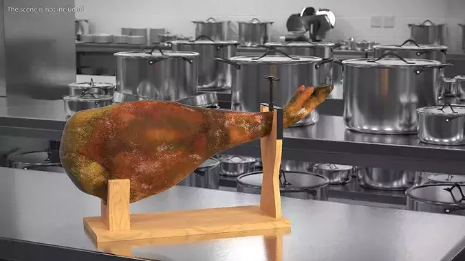 Ham Leg on Wooden Carving Stand 3D model 3