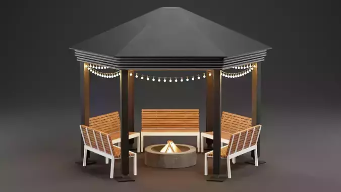 Gazebo Setup V11 - Campfire Pavilion Scene 3D model
