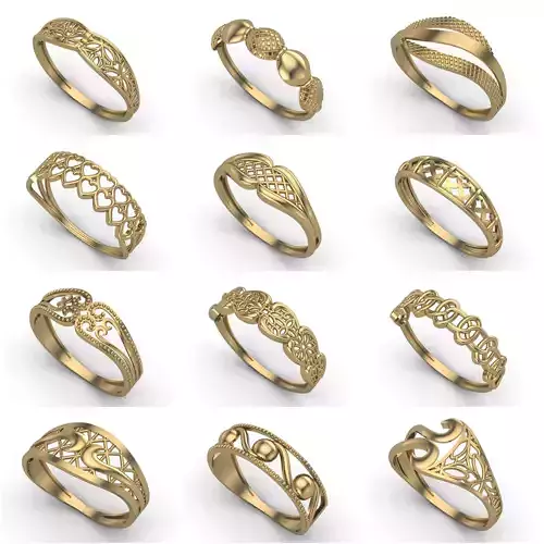 100 Files - Women Ring Womens Rings Plain Models STL 3DM 3D Model Pack