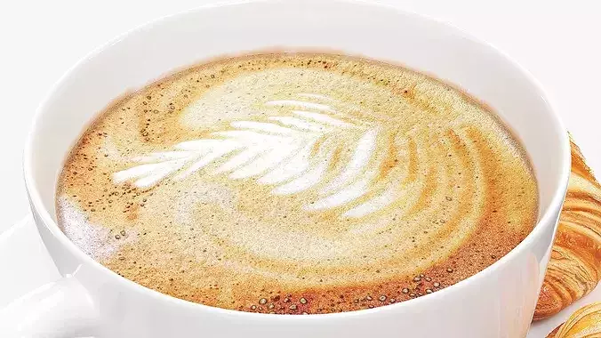 Cappuccino Ceramic Cup with Fresh Croissants 3D model 3