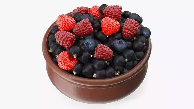 Bowl of Various Berries 3D model