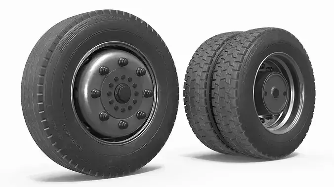 Commercial Truck Wheel Set with Dual Tires Black 3D model