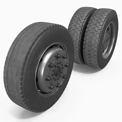 Commercial Truck Wheel Set with Dual Tires Black 3D model 2