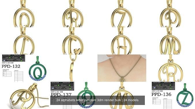 24 alphabets letter pendant 3dm render bulk 3D Model Pack 3
